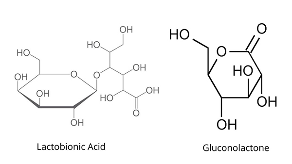 Cấu trúc hóa học của phân tử Lactobionic acid và Gluconolactone