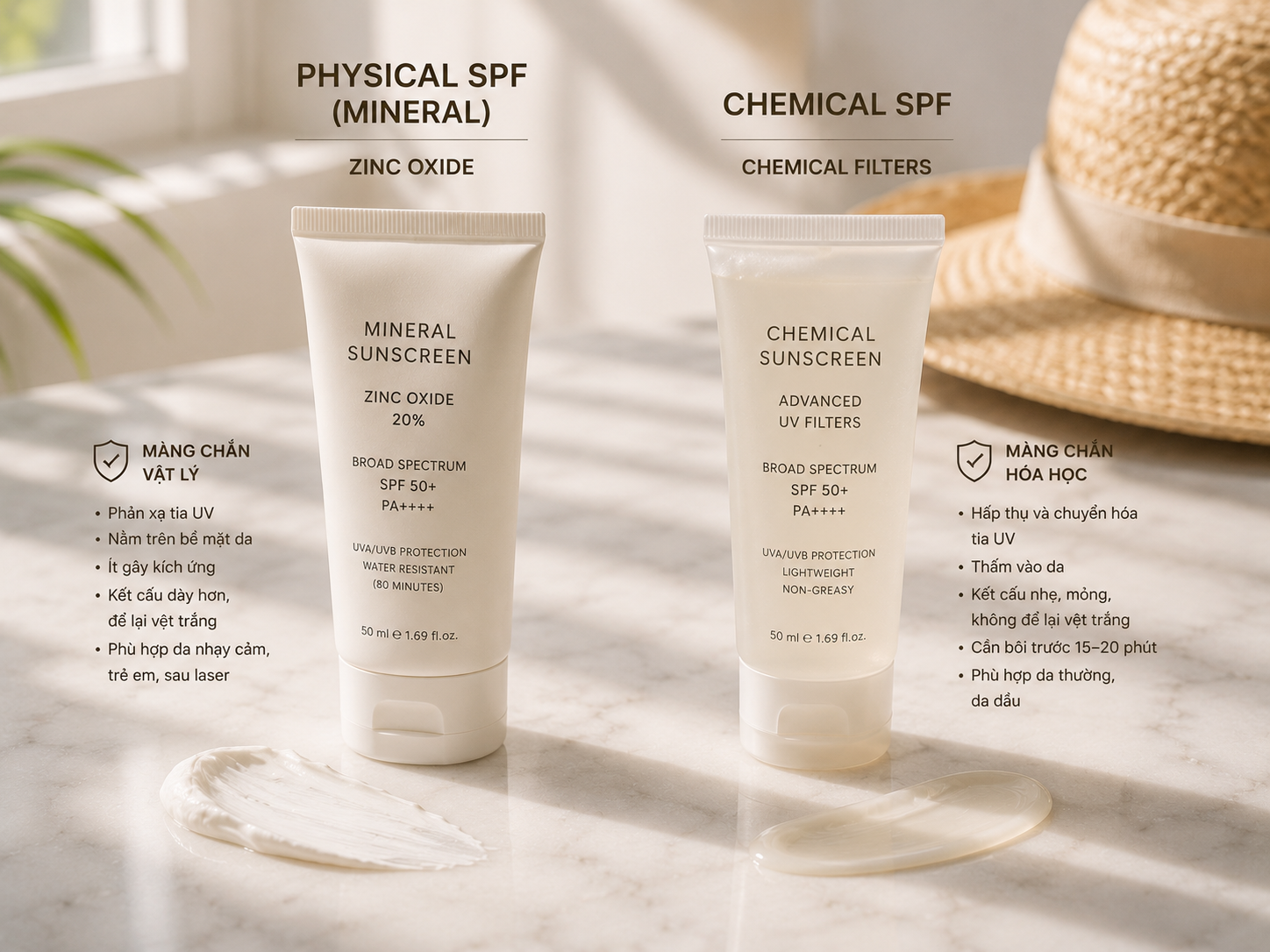 So sánh SPF vật lý và hoá học