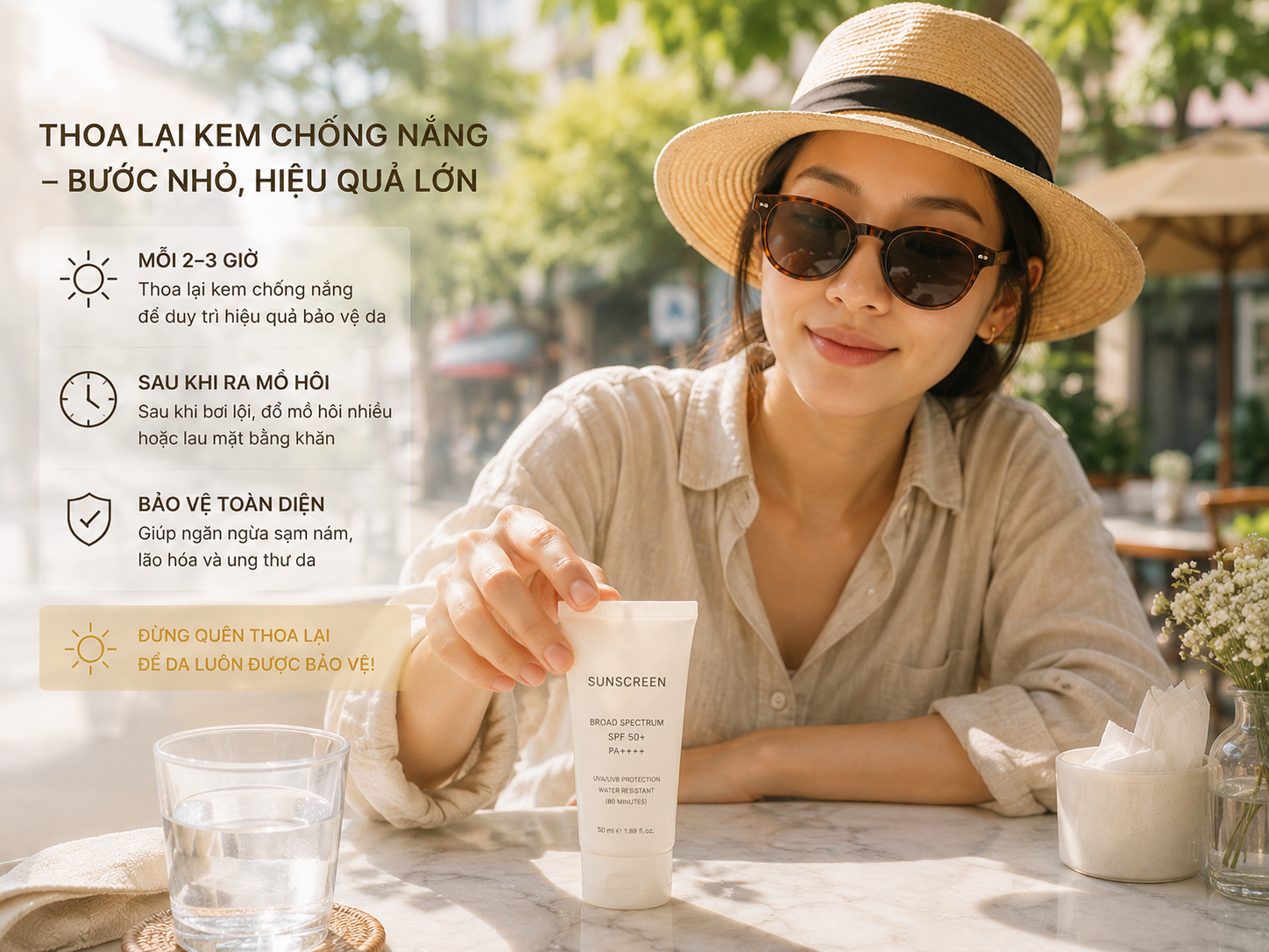 Thoa lại kem chống nắng khi ra ngoài