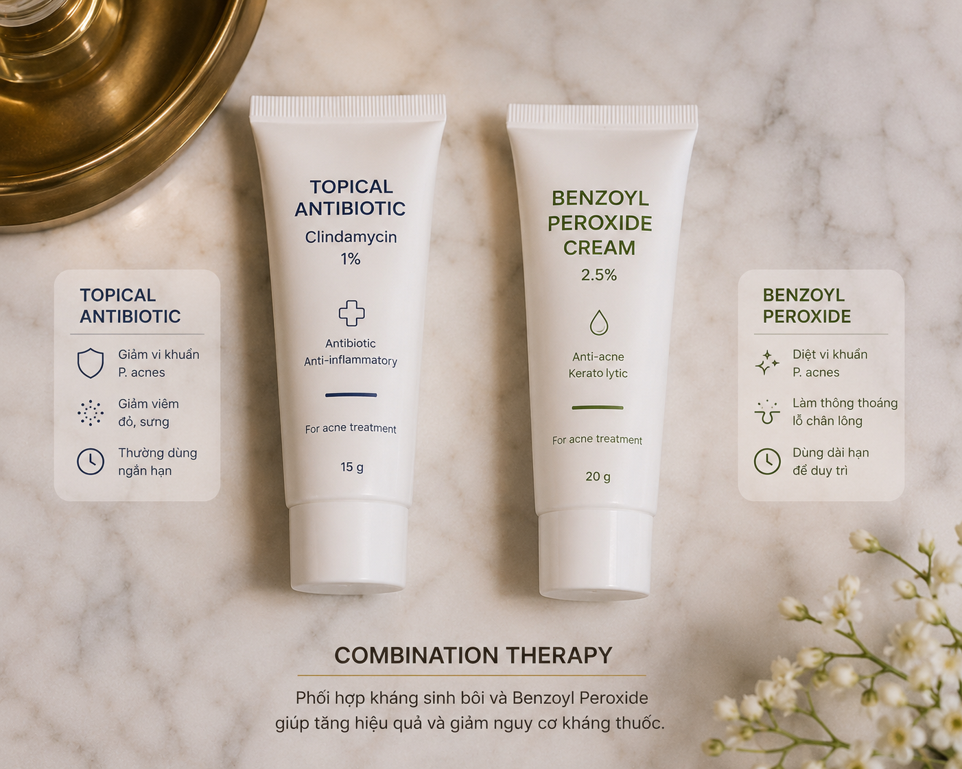 Kết hợp kháng sinh và Benzoyl Peroxide