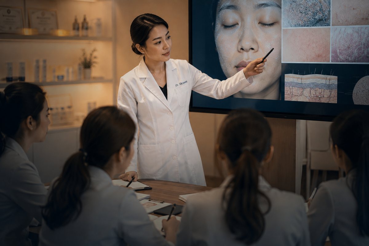 Bác sĩ da liễu giảng nền tảng giải phẫu da cho học viên tại DrSkin Academy