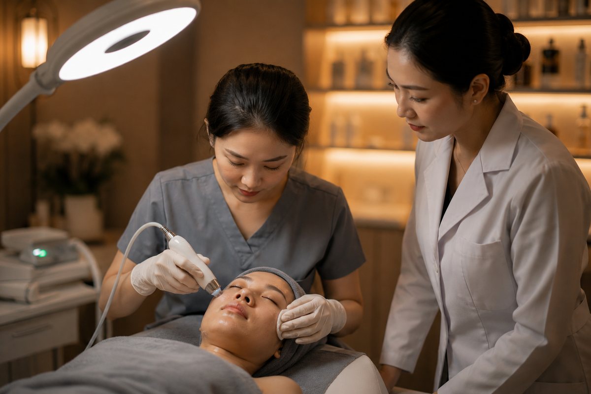 Học viên thực hành liệu trình chuyên sâu dưới sự giám sát của bác sĩ